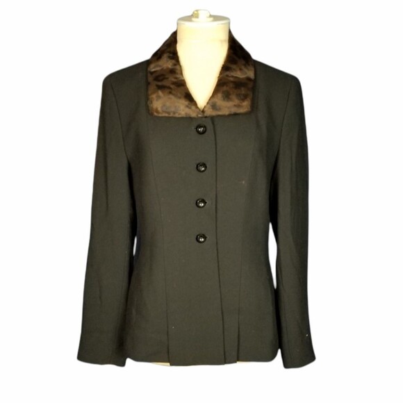 Kasper ASL Women's blazer Black. Removable faux Fur Collar Size 6 - Picture 1 of 4